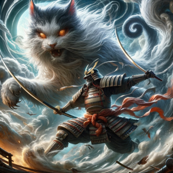 妖猫と戦う武者